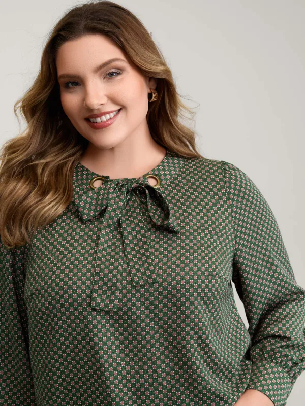 Geometric Print Bow-Tie Neckline Blouse sold by Bloomchic