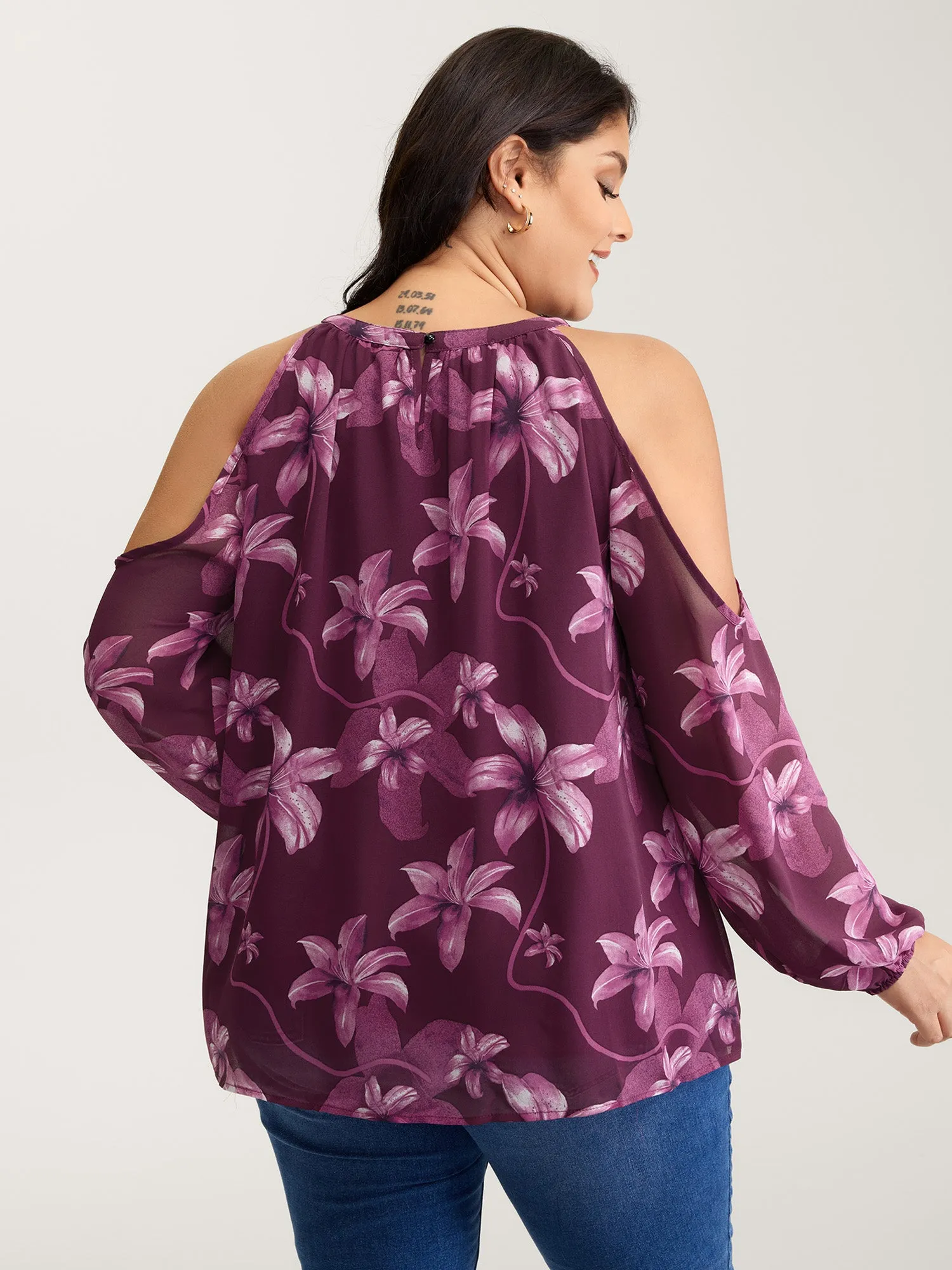 Off-Shoulder Floral Print Metal Detail Blouse sold by Bloomchic product image thumbnail 4