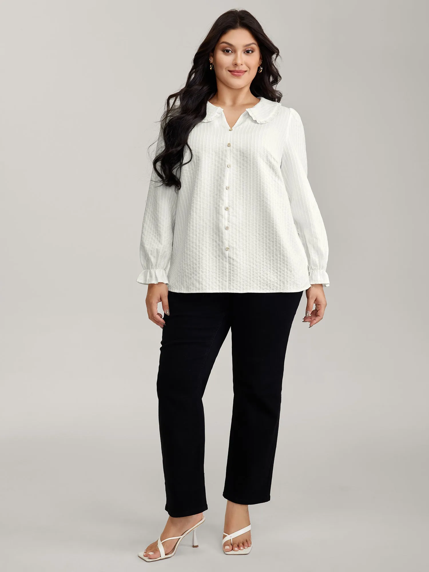 Textured Doll-Collar Button Detail Blouse sold by Bloomchic product image thumbnail 4