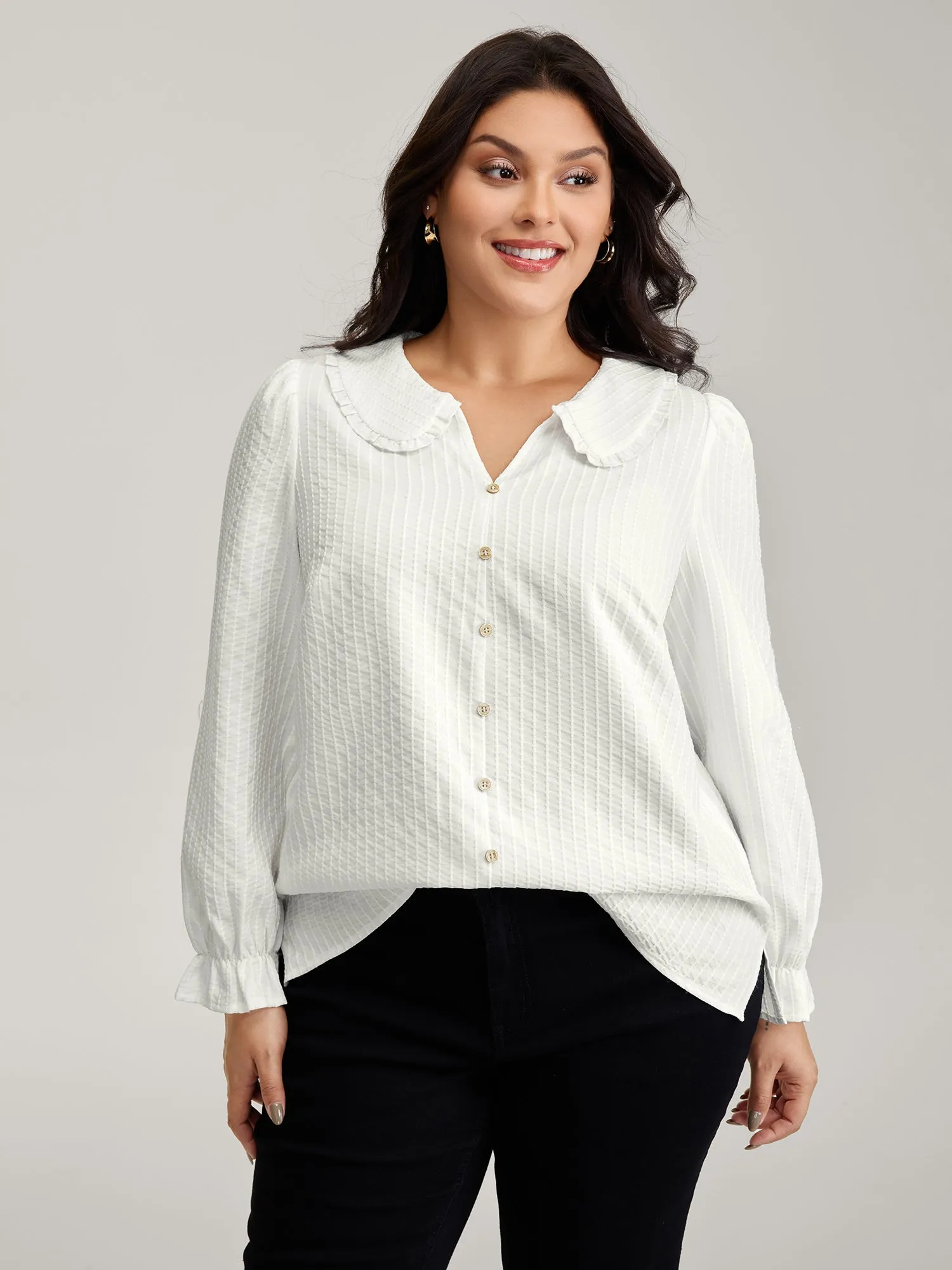 Textured Doll-Collar Button Detail Blouse sold by Bloomchic product image thumbnail 3