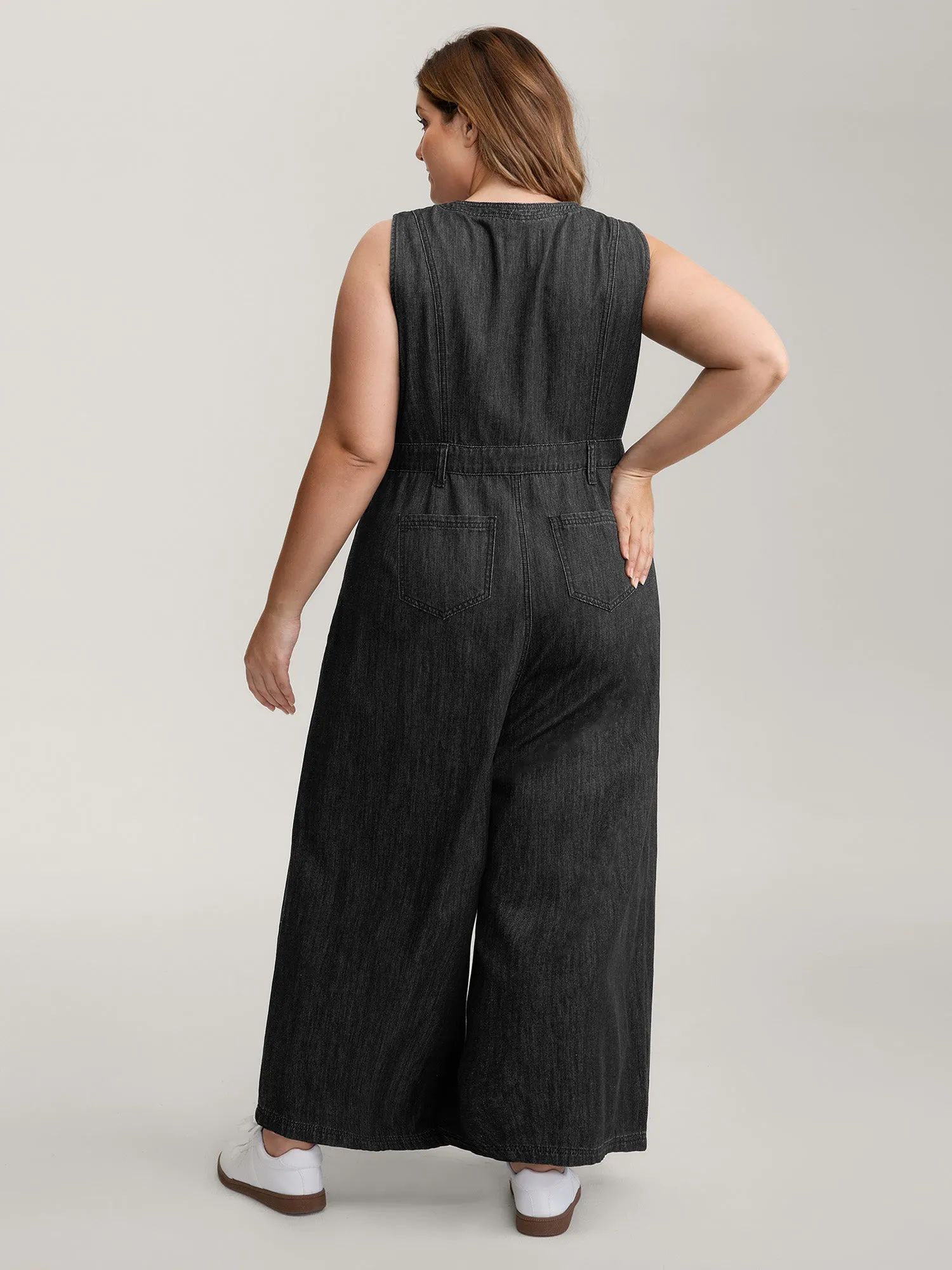 Button Placket Pockets Denim Jumpsuit sold by Bloomchic product image thumbnail 4