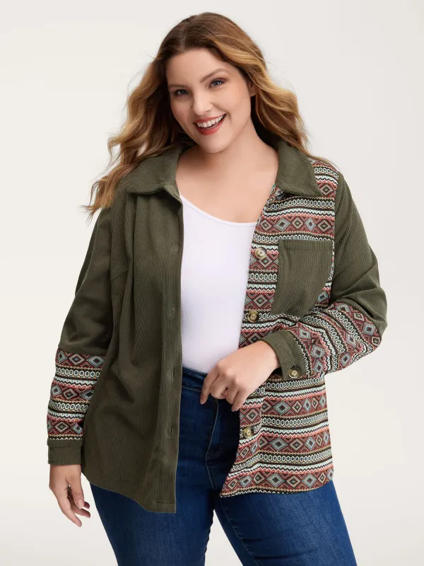 Corduroy Spliced Yarn-Dyed Contrast Jacket sold by Bloomchic