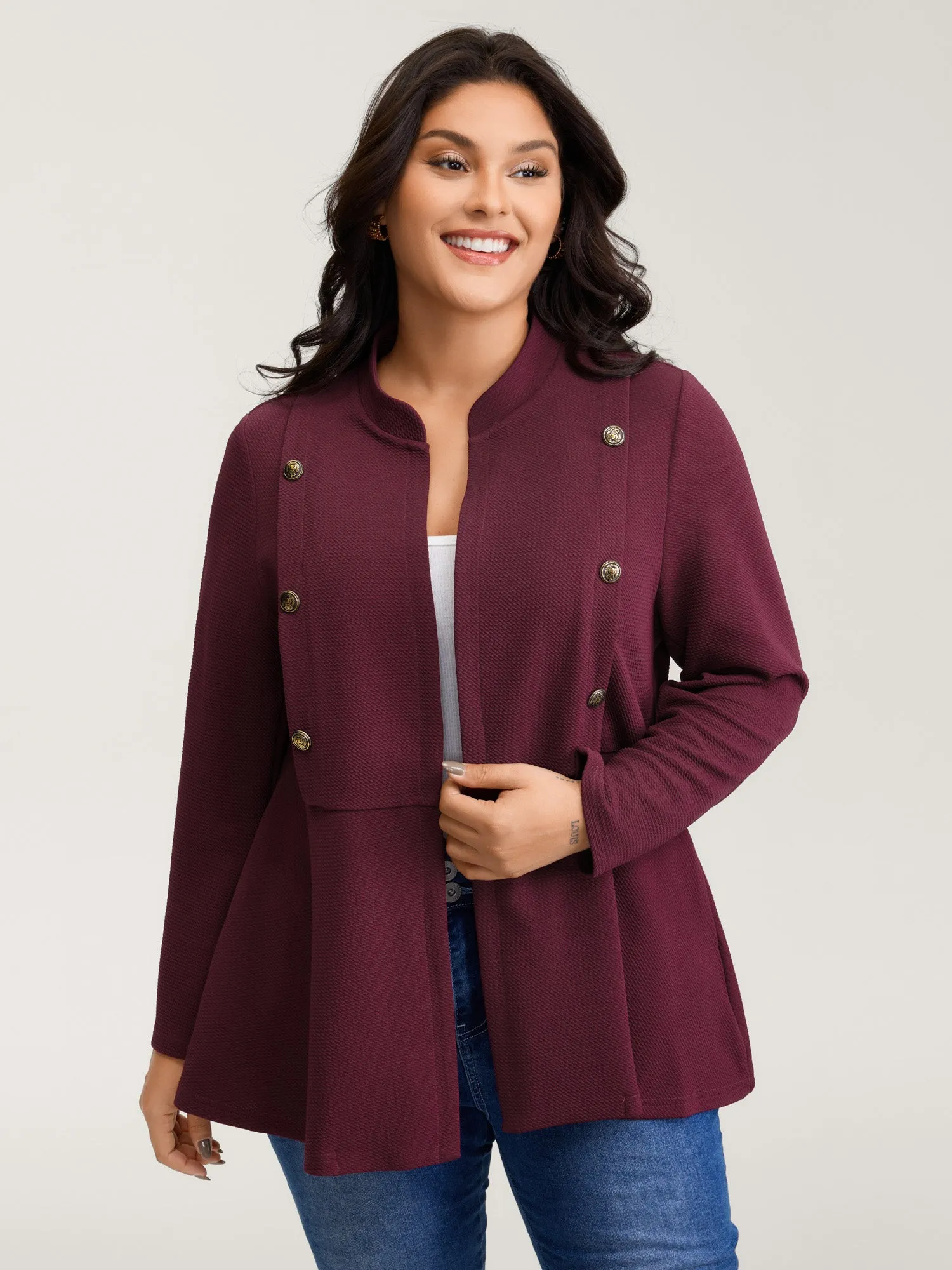 Textured Button Detail Pockets Jacket sold by Bloomchic