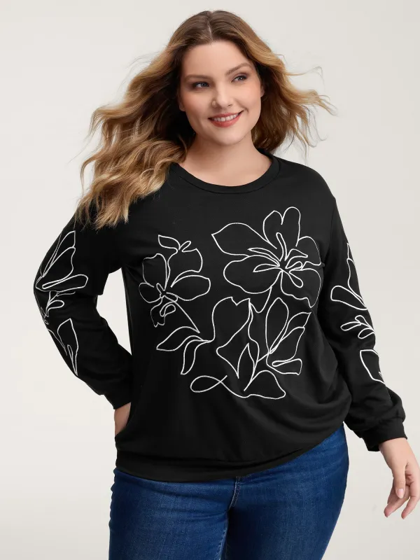 Floral Embroidery Relaxed Fit Sweatshirt made by Bloomchic