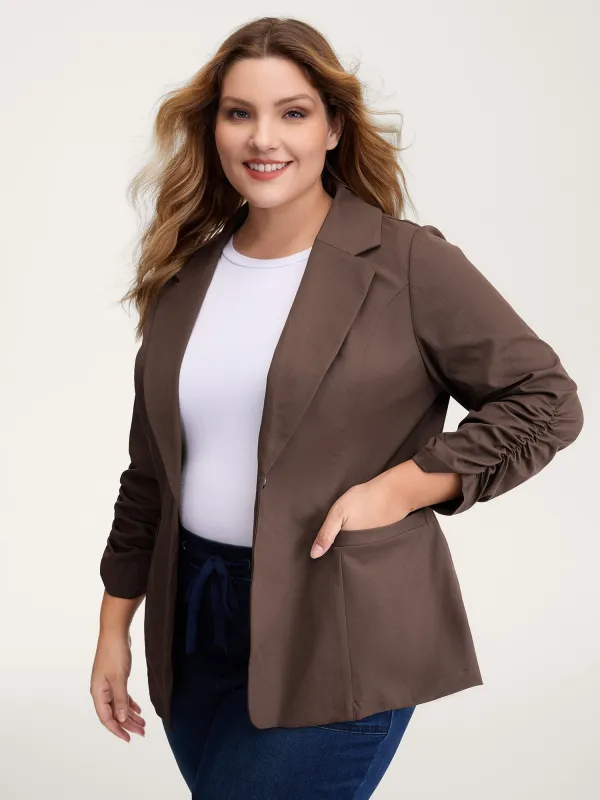Notched Lapels Gathered Sleeve Blazer sold by Bloomchic