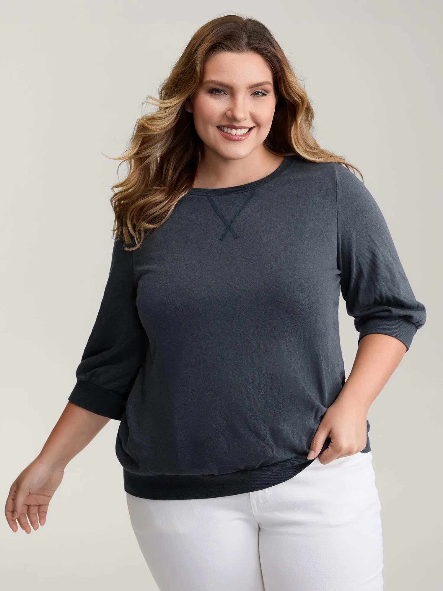 Vintage Round Neck Solid Sweatshirt sold by Bloomchic