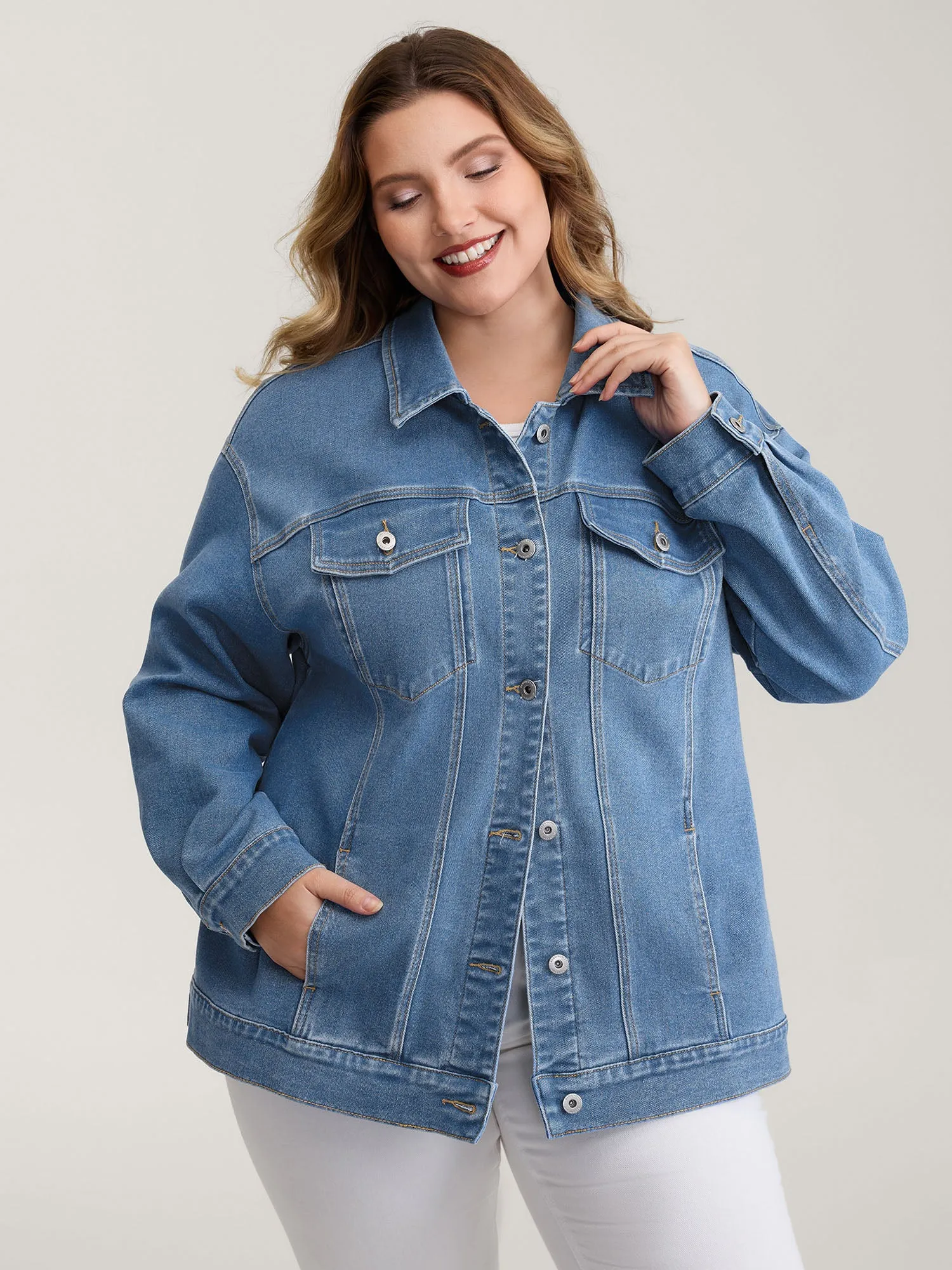 Supersoft Chest Flaps Button-Down Denim Jacket sold by Bloomchic product image thumbnail 4