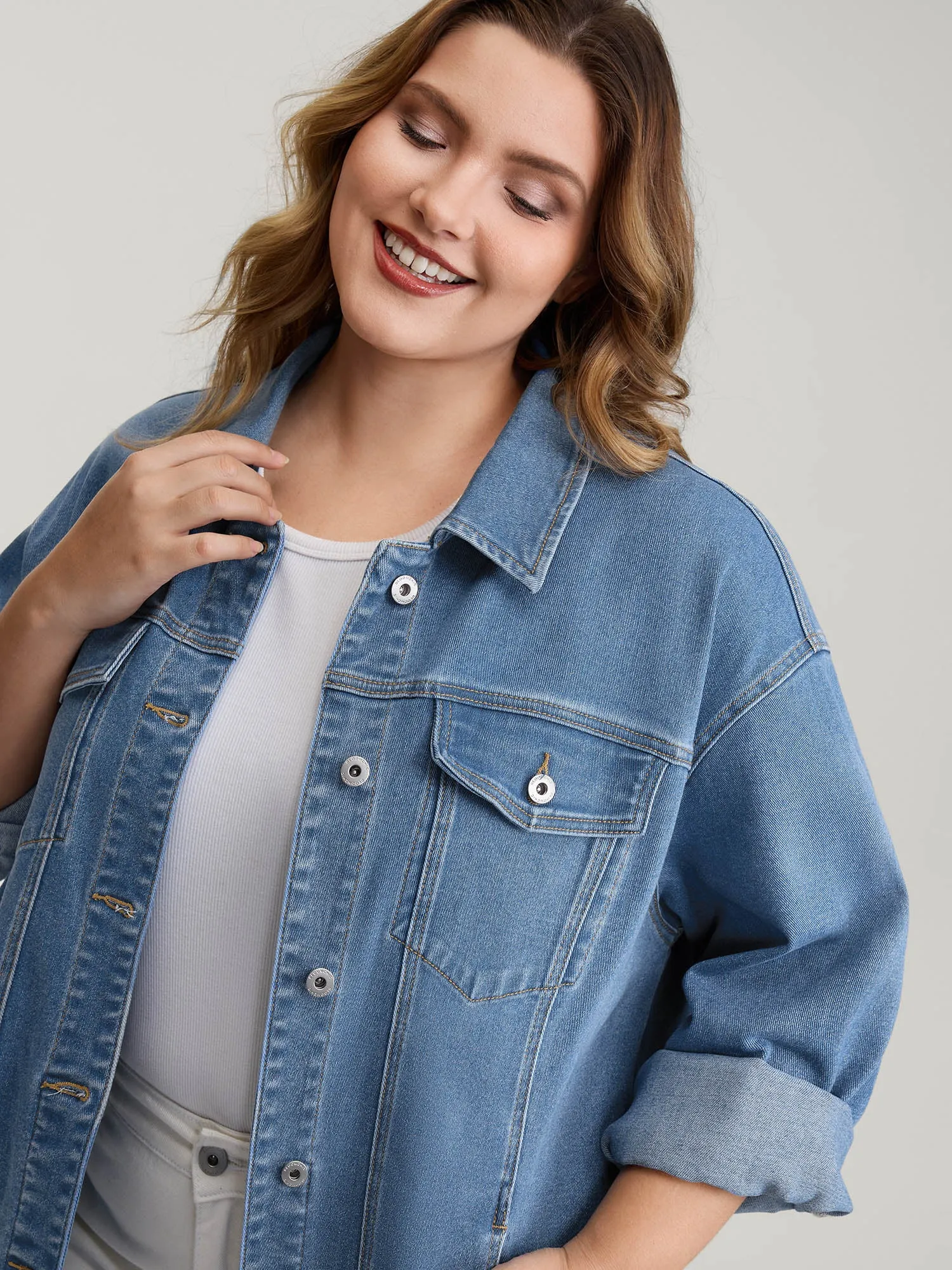 Supersoft Chest Flaps Button-Down Denim Jacket sold by Bloomchic product image thumbnail 2