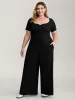Easy Peezy Square Neckline Contrast Pockets Jumpsuit sold by Bloomchic