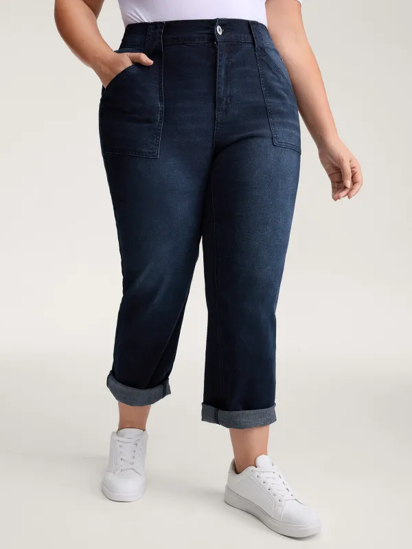 Supersoft Front Pockets Straight-Leg Mid-Rise Jeans sold by Bloomchic