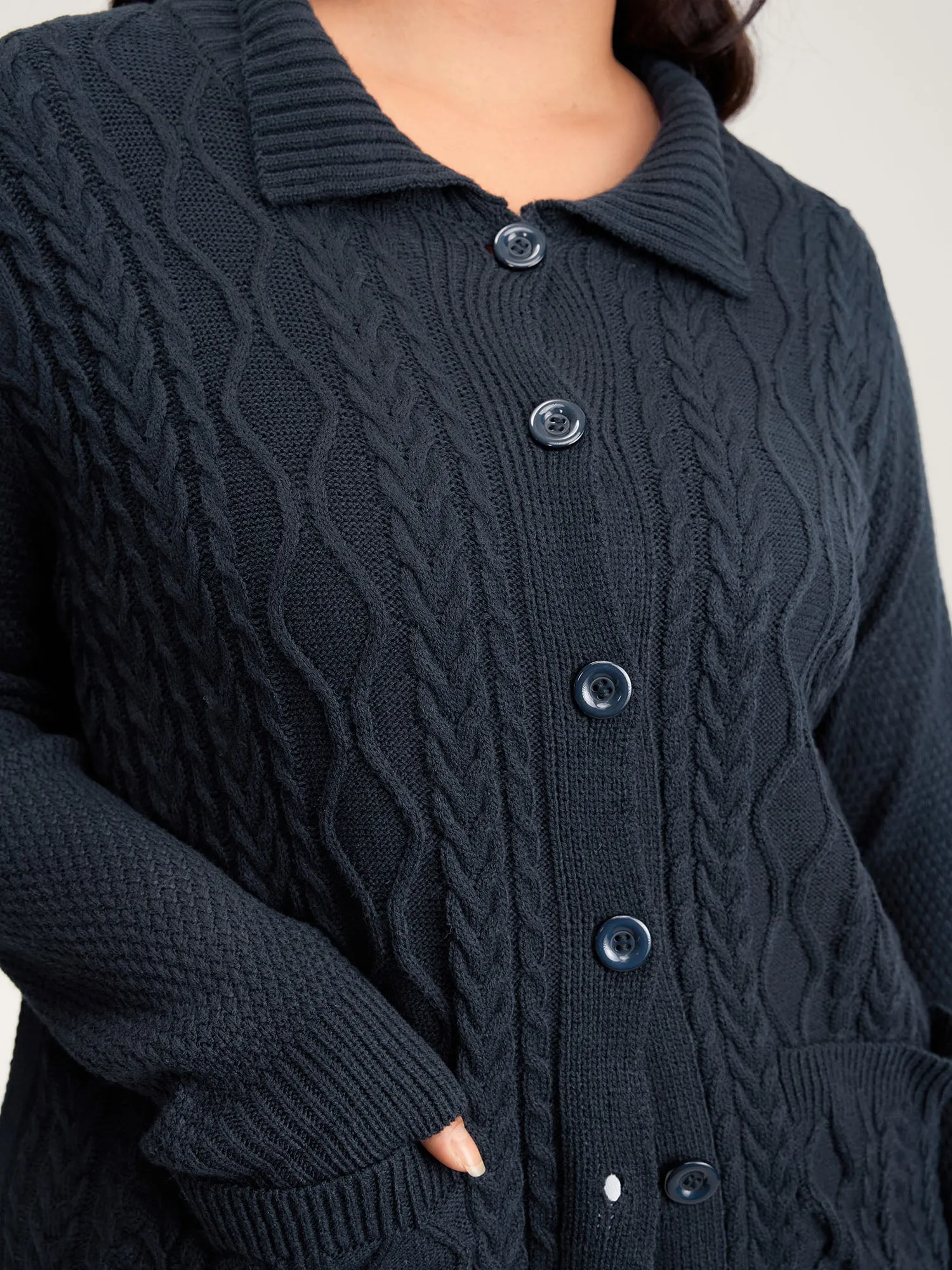 Mixed Texture Cable Stitch Pockets Knit Cardigan sold by Bloomchic product image thumbnail 2