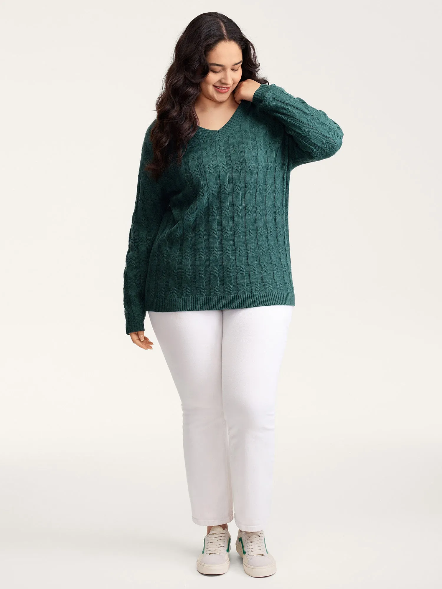 Cable Knit Textured V-Neck Pullover sold by Bloomchic product image thumbnail 3