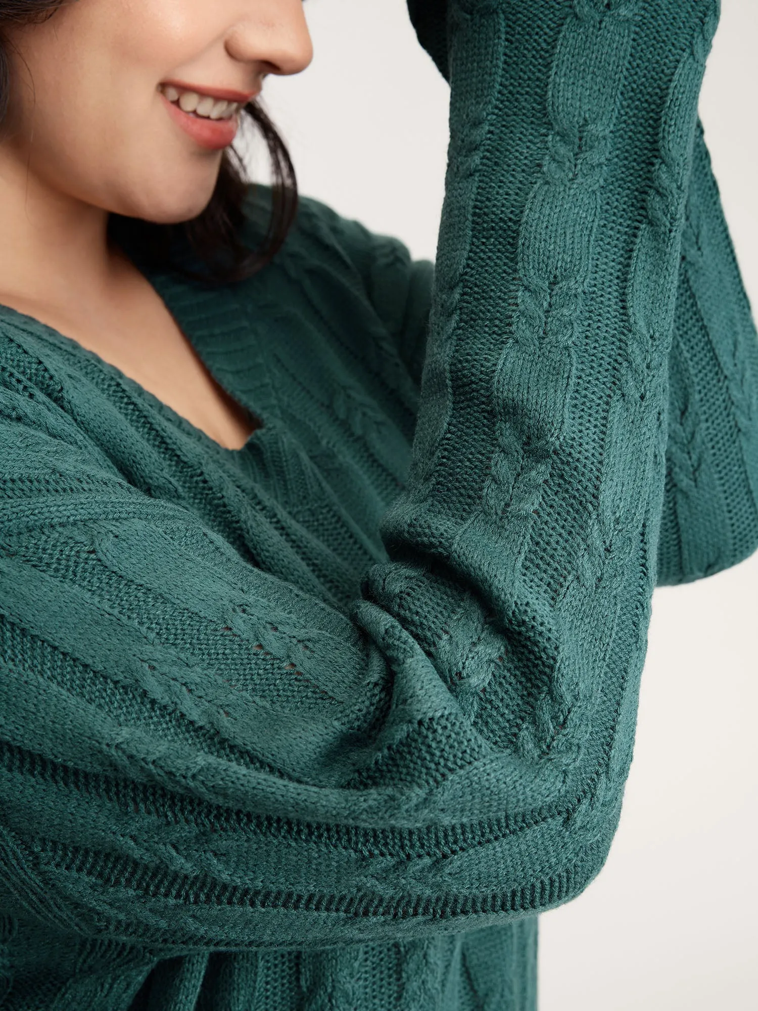 Cable Knit Textured V-Neck Pullover sold by Bloomchic product image thumbnail 2