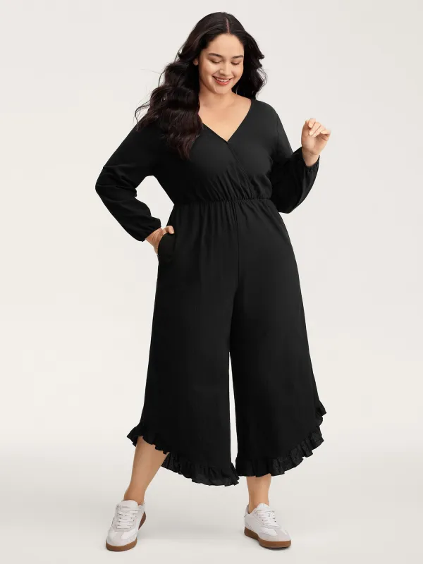 Pure Cotton Ruffled Hem Pockets Jumpsuit sold by Bloomchic