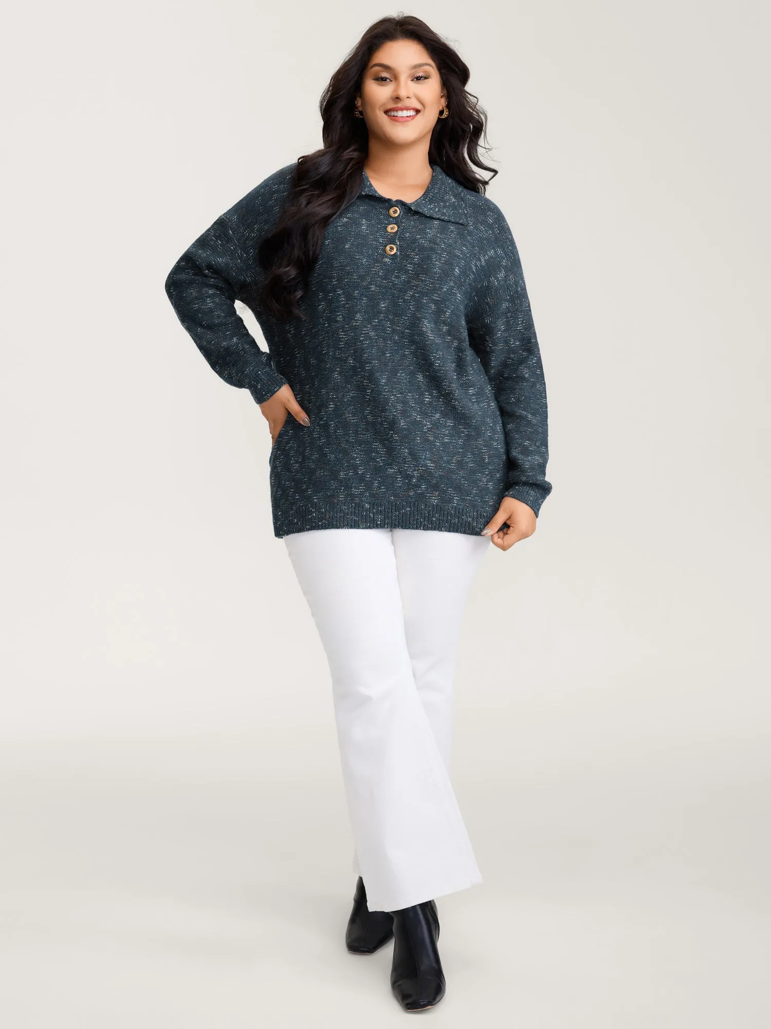 Heather Polo Collar Button Pullover sold by Bloomchic product image thumbnail 3