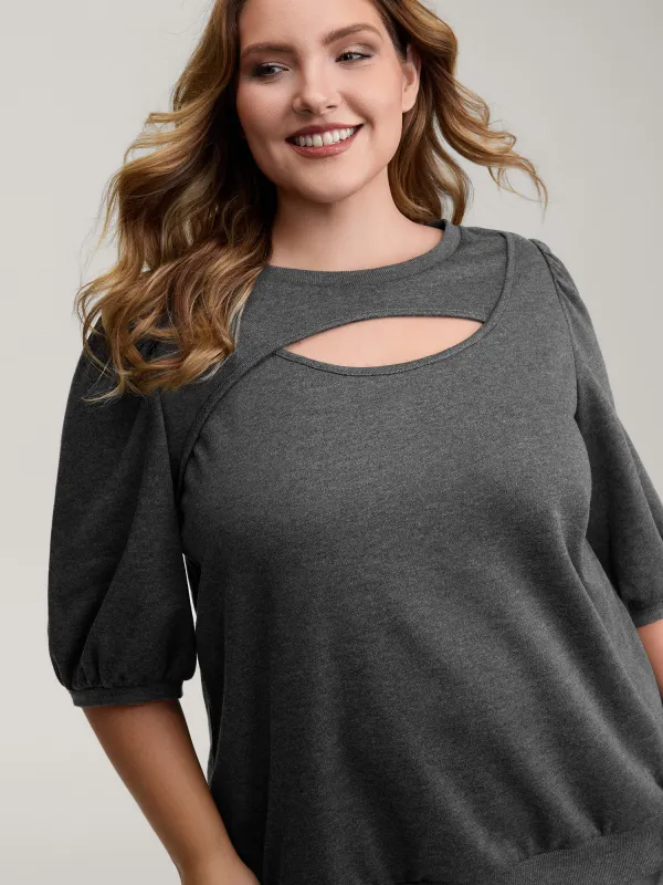 Heather Neckline Cut-Out Sweatshirt sold by Bloomchic
