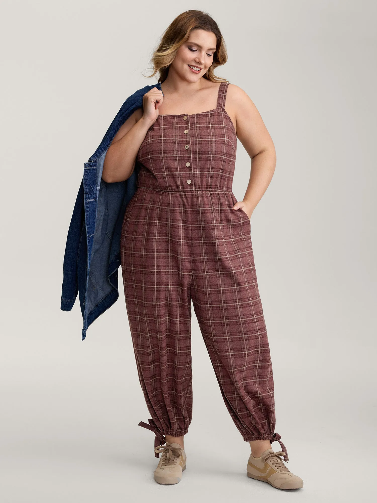 Retro Plaid Print Harem Style Jumpsuit sold by Bloomchic product image thumbnail 3