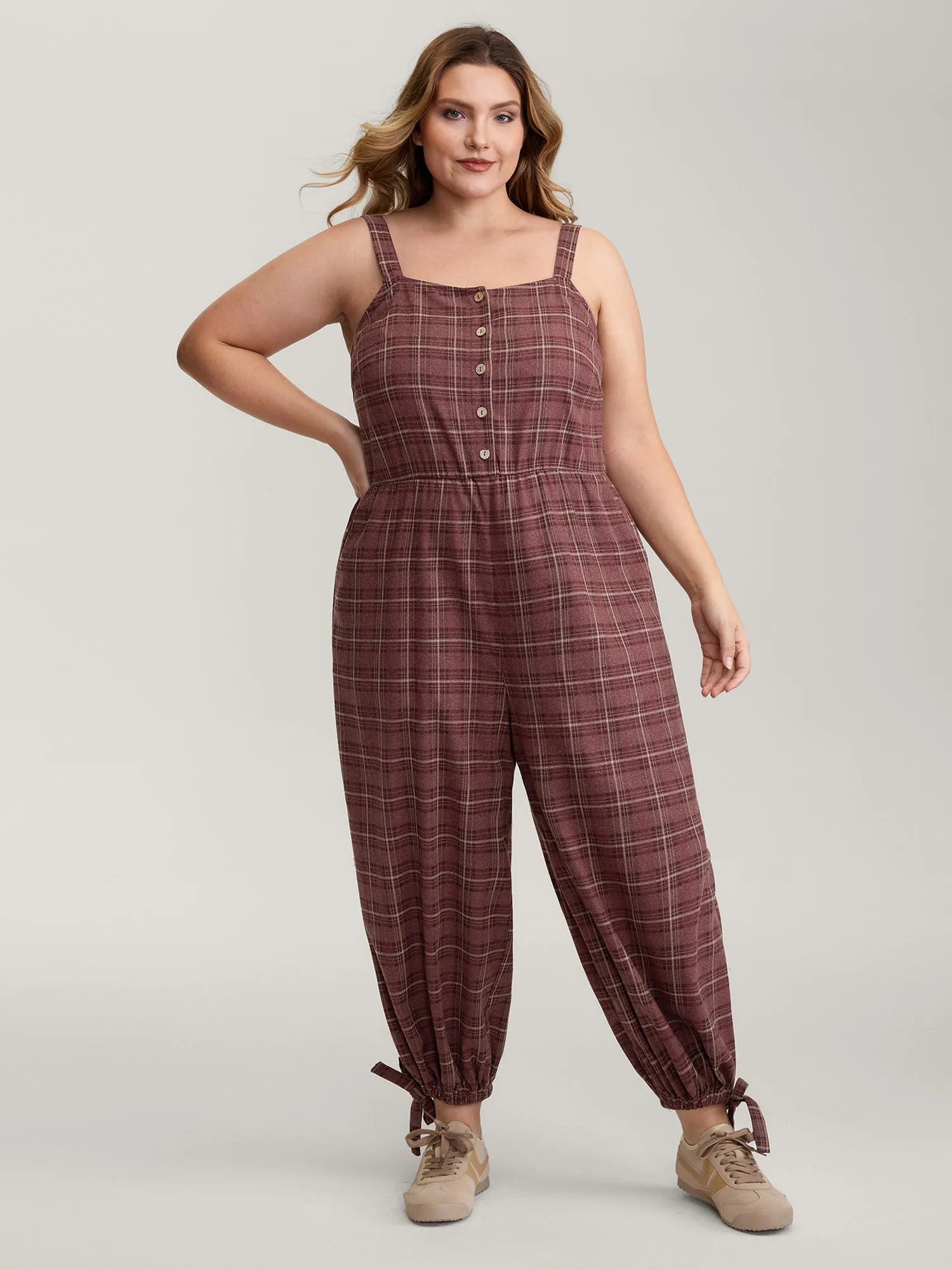Retro Plaid Print Harem Style Jumpsuit sold by Bloomchic