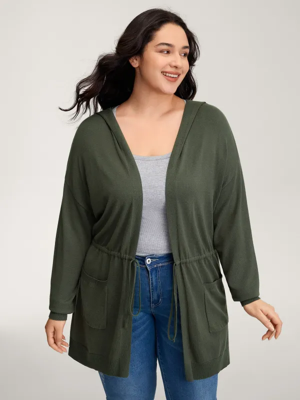 Hooded Drawstring Waist Pockets Knit Cardigan sold by Bloomchic