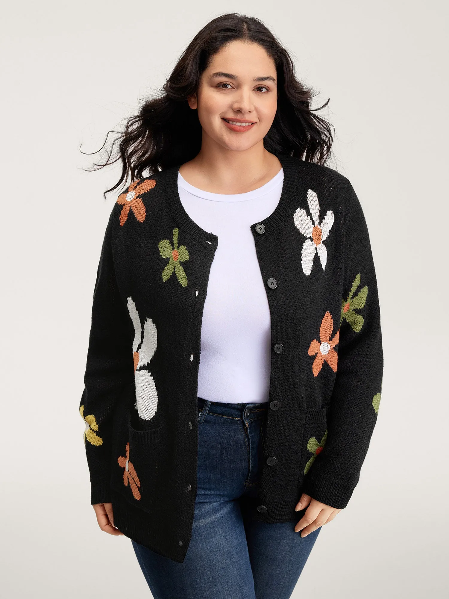 Floral Pattern Button-Down Knit Cardigan sold by Bloomchic product image thumbnail 3