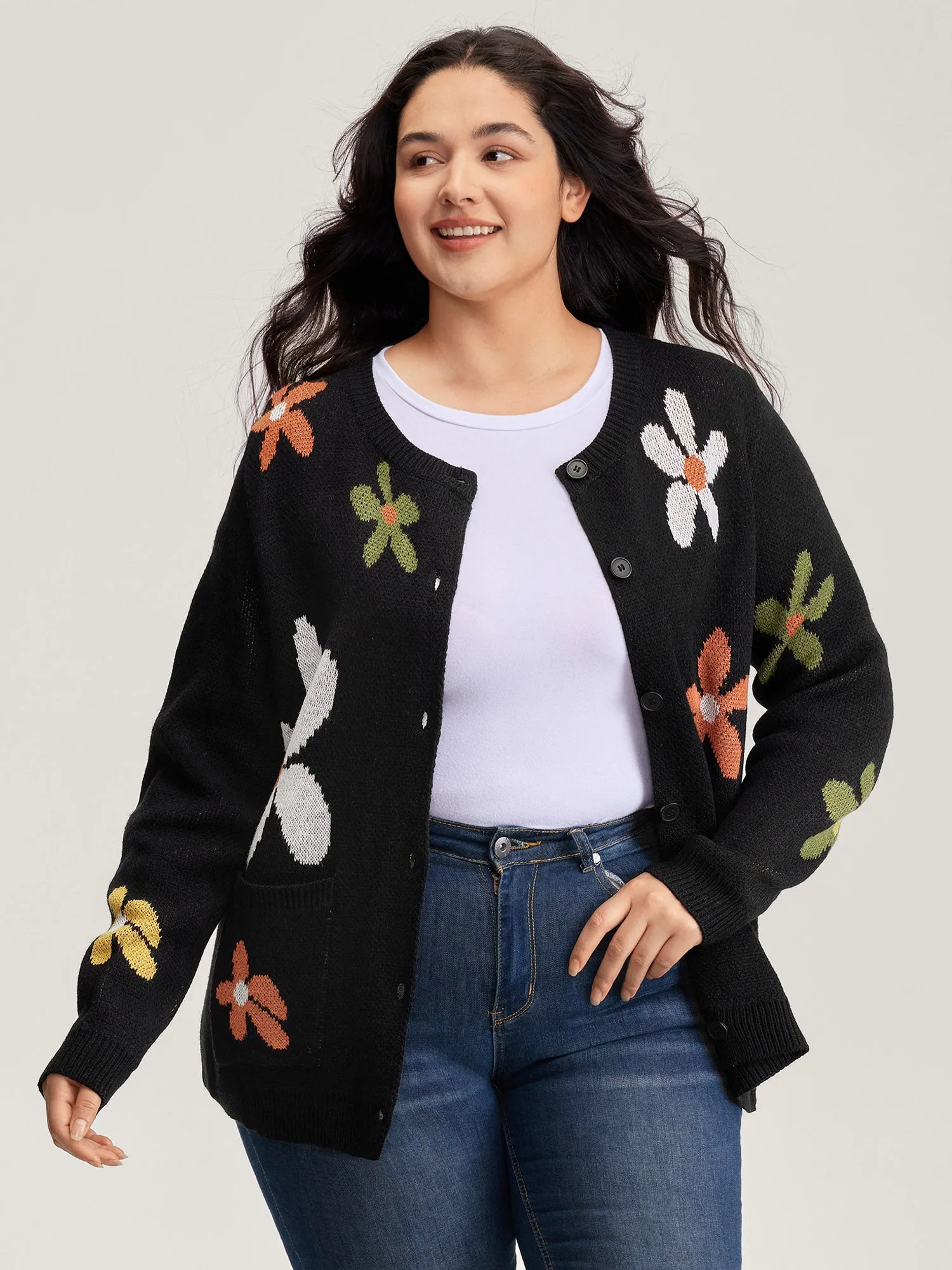 Floral Pattern Button-Down Knit Cardigan sold by Bloomchic