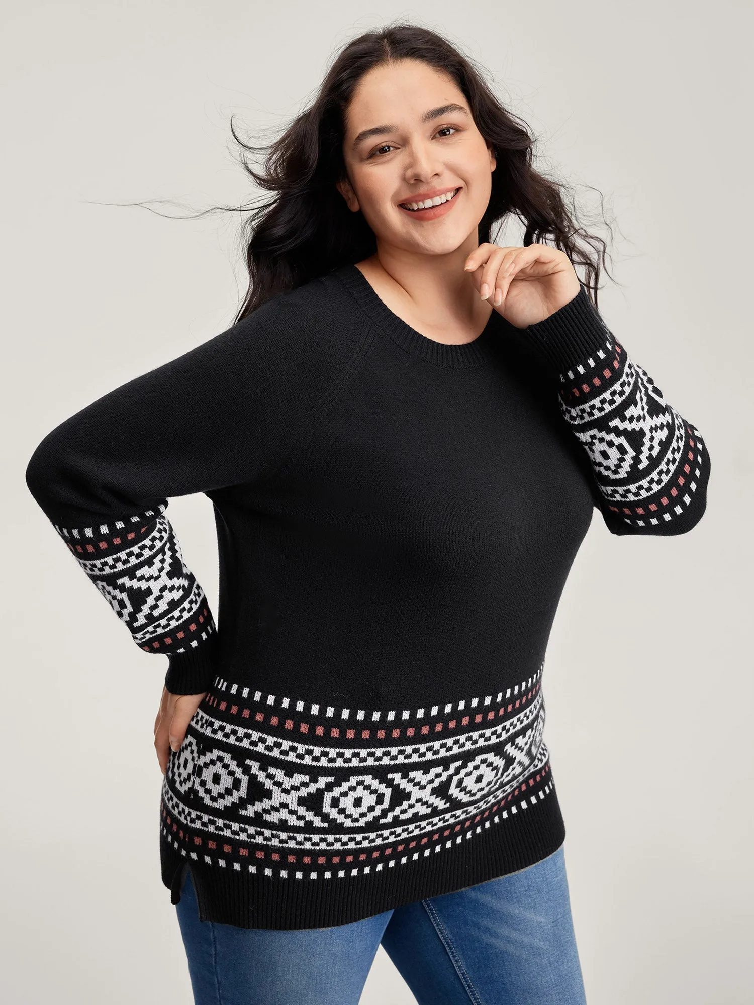 Boho Print Raglan Sleeve Pullover sold by Bloomchic