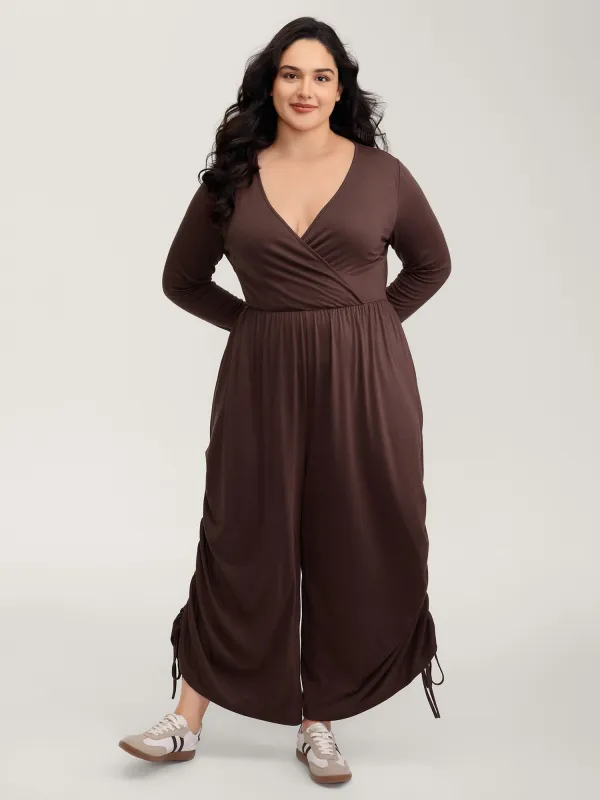 Easy peezy Stretchy Cross-Wrap Drawstring Hem Jumpsuit sold by Bloomchic