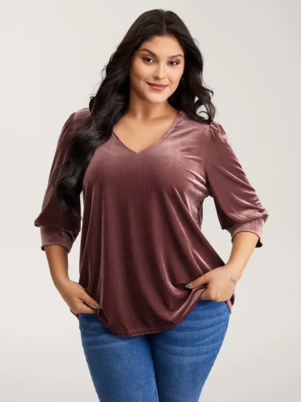 Velvet Textured Drape V-Neck Top sold by Bloomchic