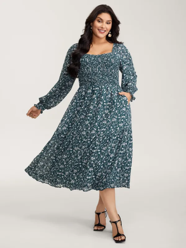 Floral Print Shirred Bodice Maxi Dress sold by Bloomchic