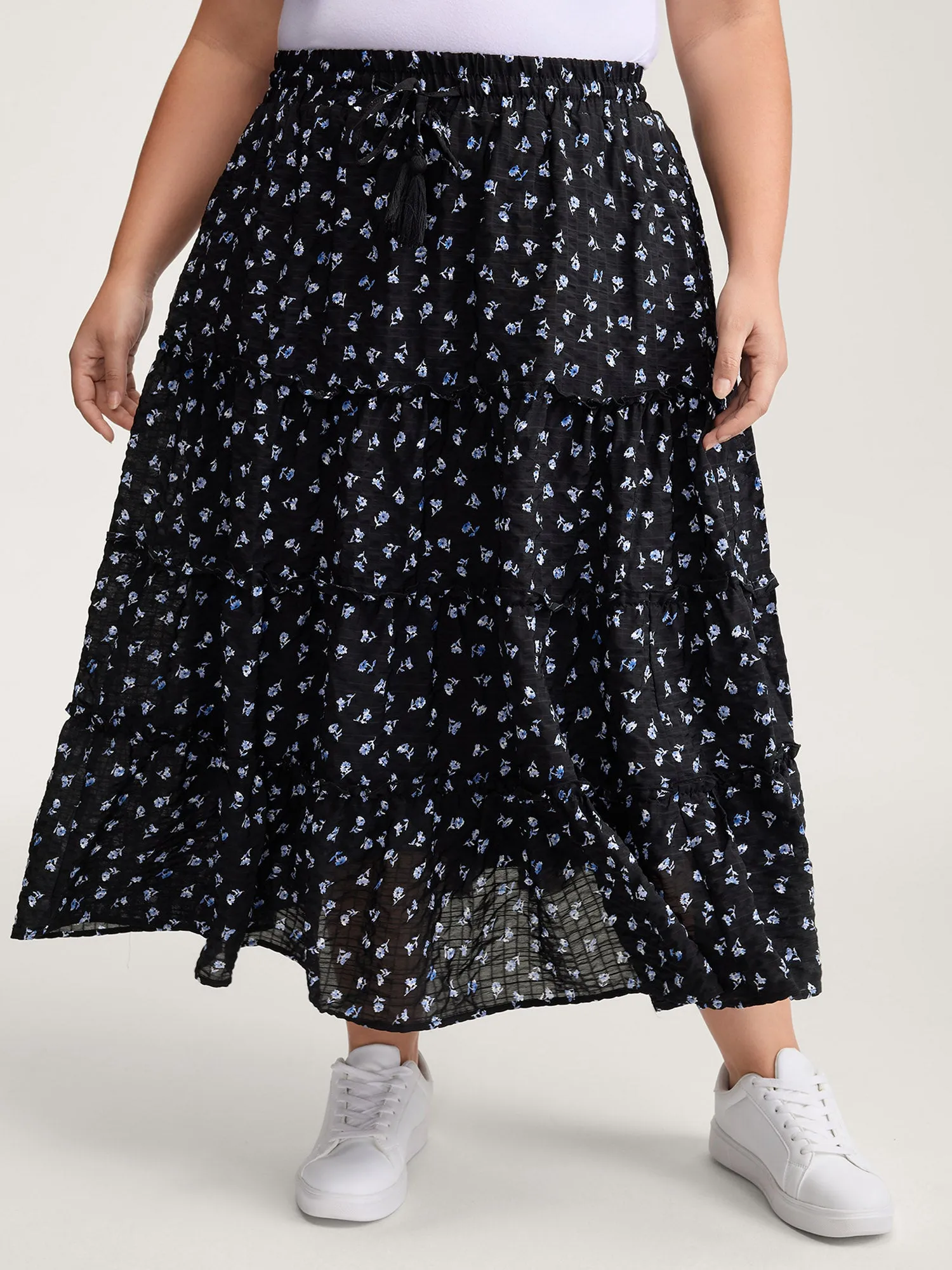 Floral Print Bowknot Tiered Maxi Skirt sold by Bloomchic