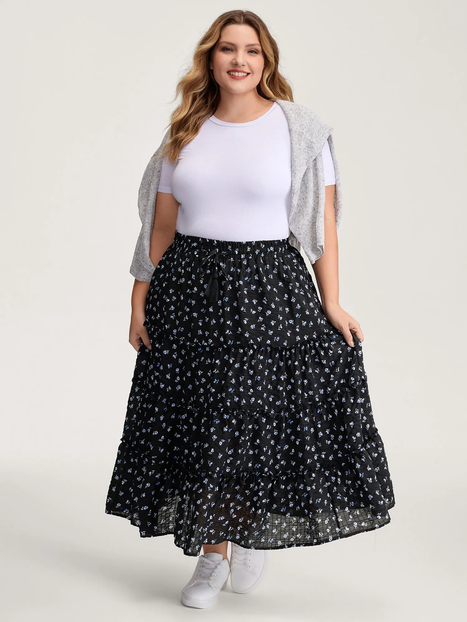 Floral Print Bowknot Tiered Maxi Skirt sold by Bloomchic product image thumbnail 2