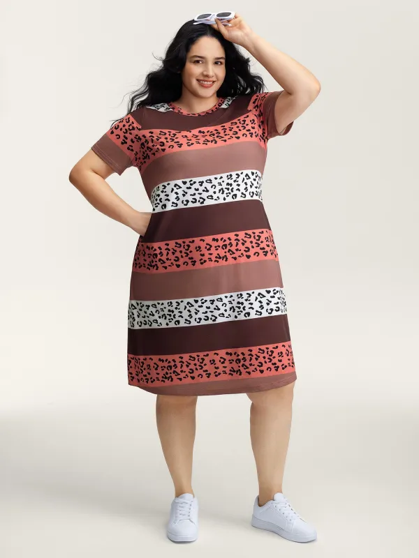 Color Contrast Leopard Print Relaxed Midi Dress sold by Bloomchic