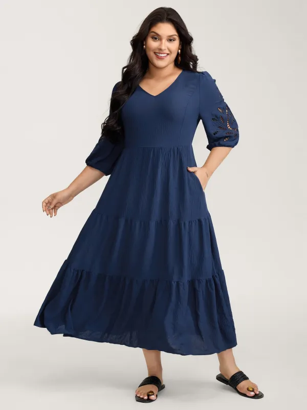 Floral Cut-Out Embroidery Tiered Maxi Dress sold by Bloomchic