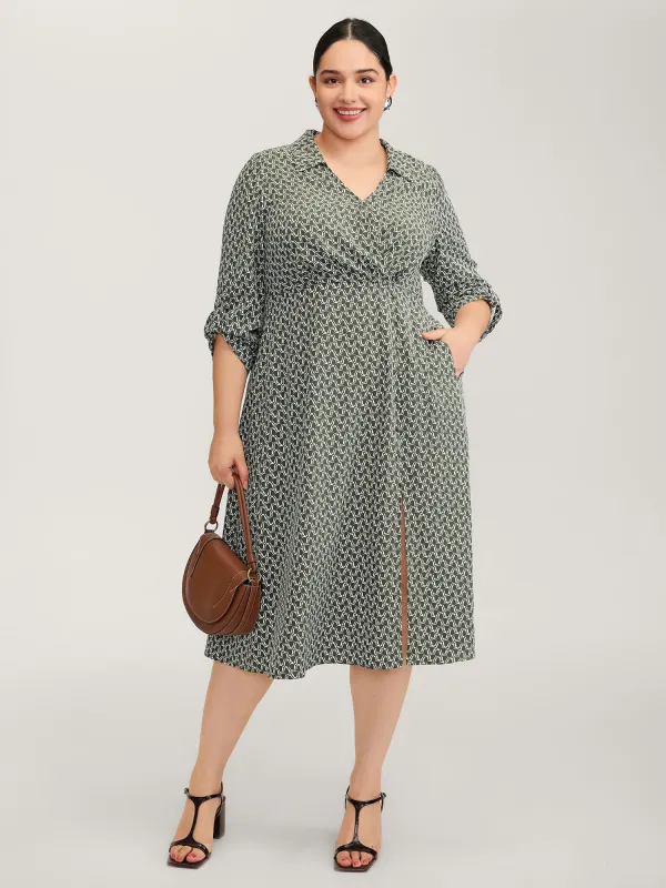 Geometric Print Split Wrap Collar Maxi Dress sold by Bloomchic