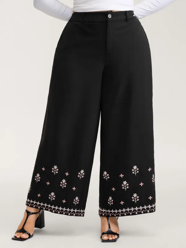 Floral Embroidered Hem Wide-Leg Pants sold by Bloomchic