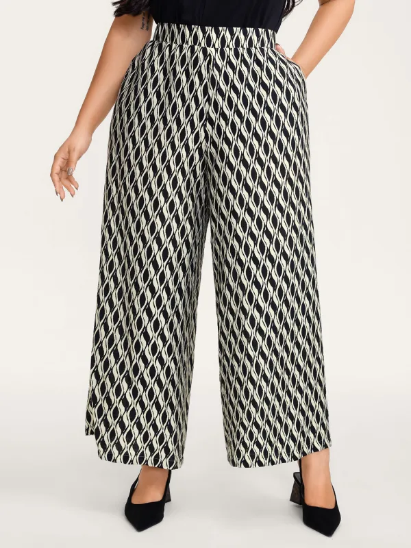 Geometric Print Stretchy Waist Wide-Leg Pants sold by Bloomchic
