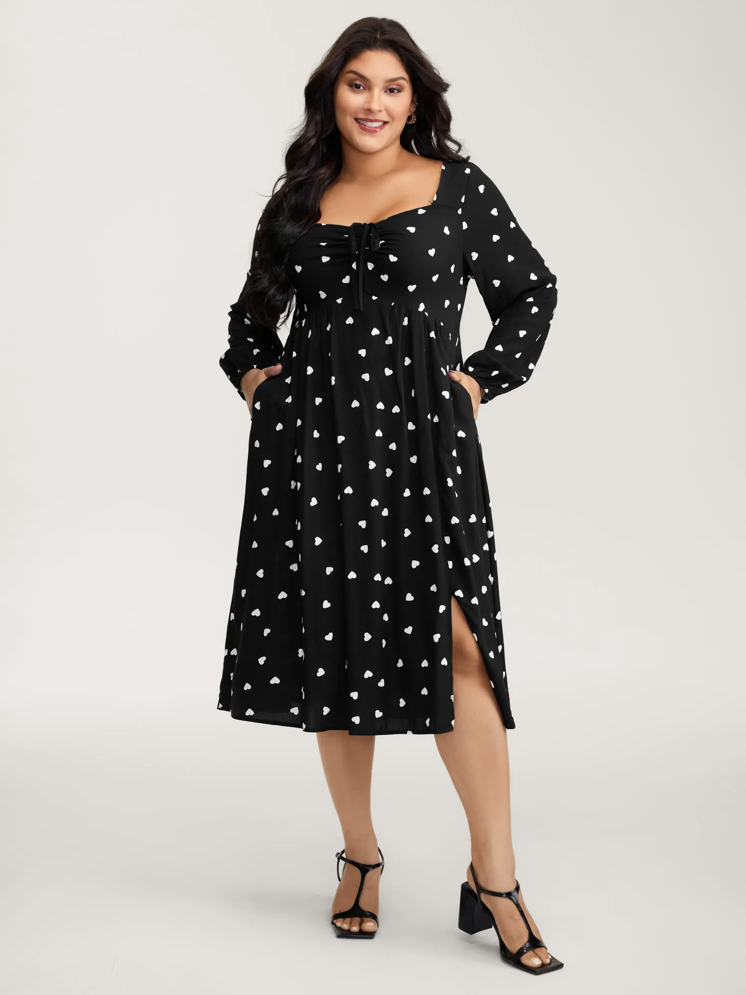 Supersoft Hearts Back Cut-Out Drawstring Midi Dress sold by Bloomchic