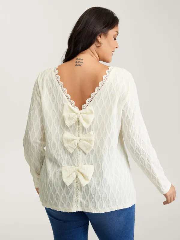 Stretchy Textured Back Bowknot Cut-Out Top sold by Bloomchic