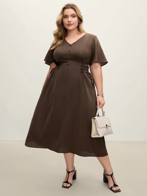 Cross-Tie Button Detail Maxi Dress sold by Bloomchic