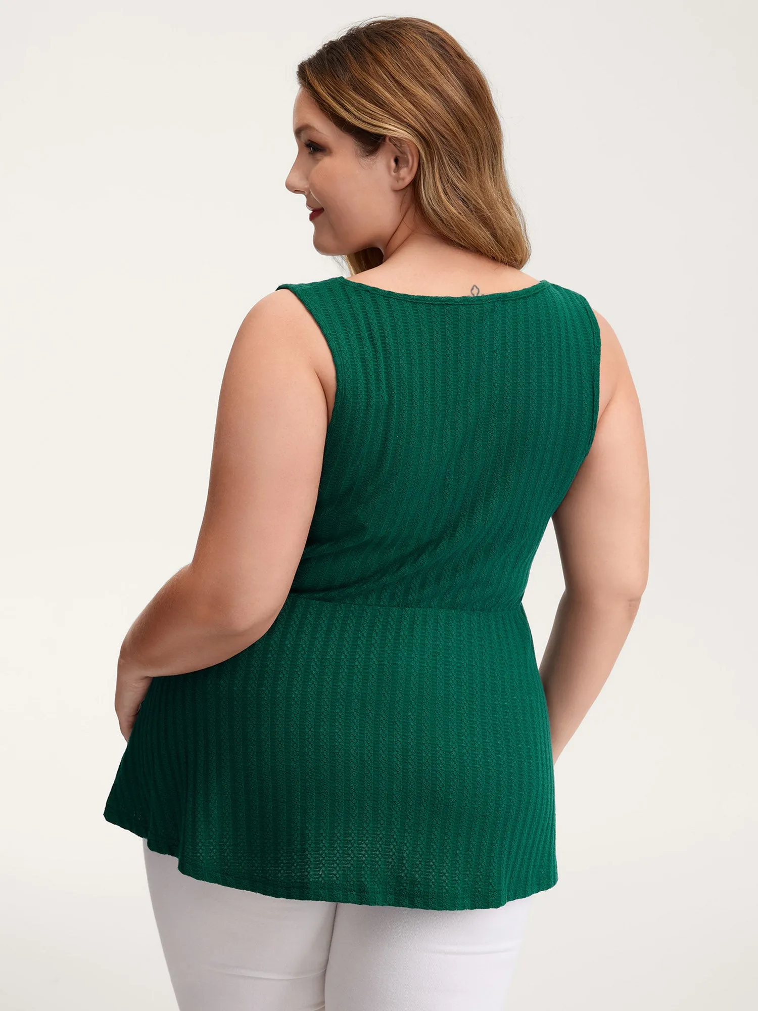 Textured Knit V-Neck Cinched-Waist Tank Top sold by Bloomchic product image thumbnail 4