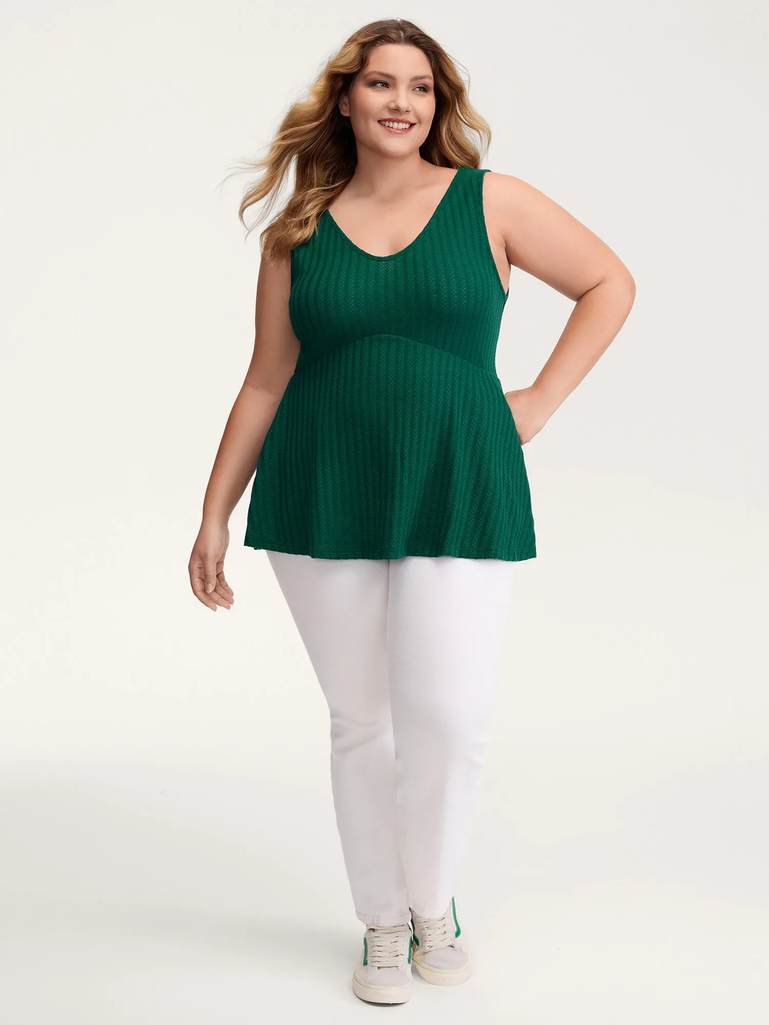 Textured Knit V-Neck Cinched-Waist Tank Top sold by Bloomchic product image thumbnail 2