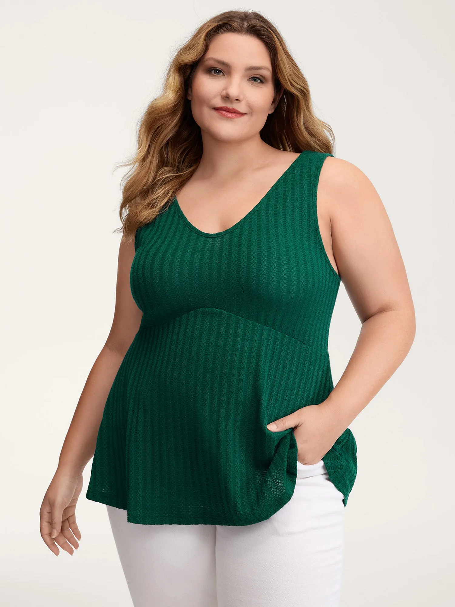 Textured Knit V-Neck Cinched-Waist Tank Top sold by Bloomchic
