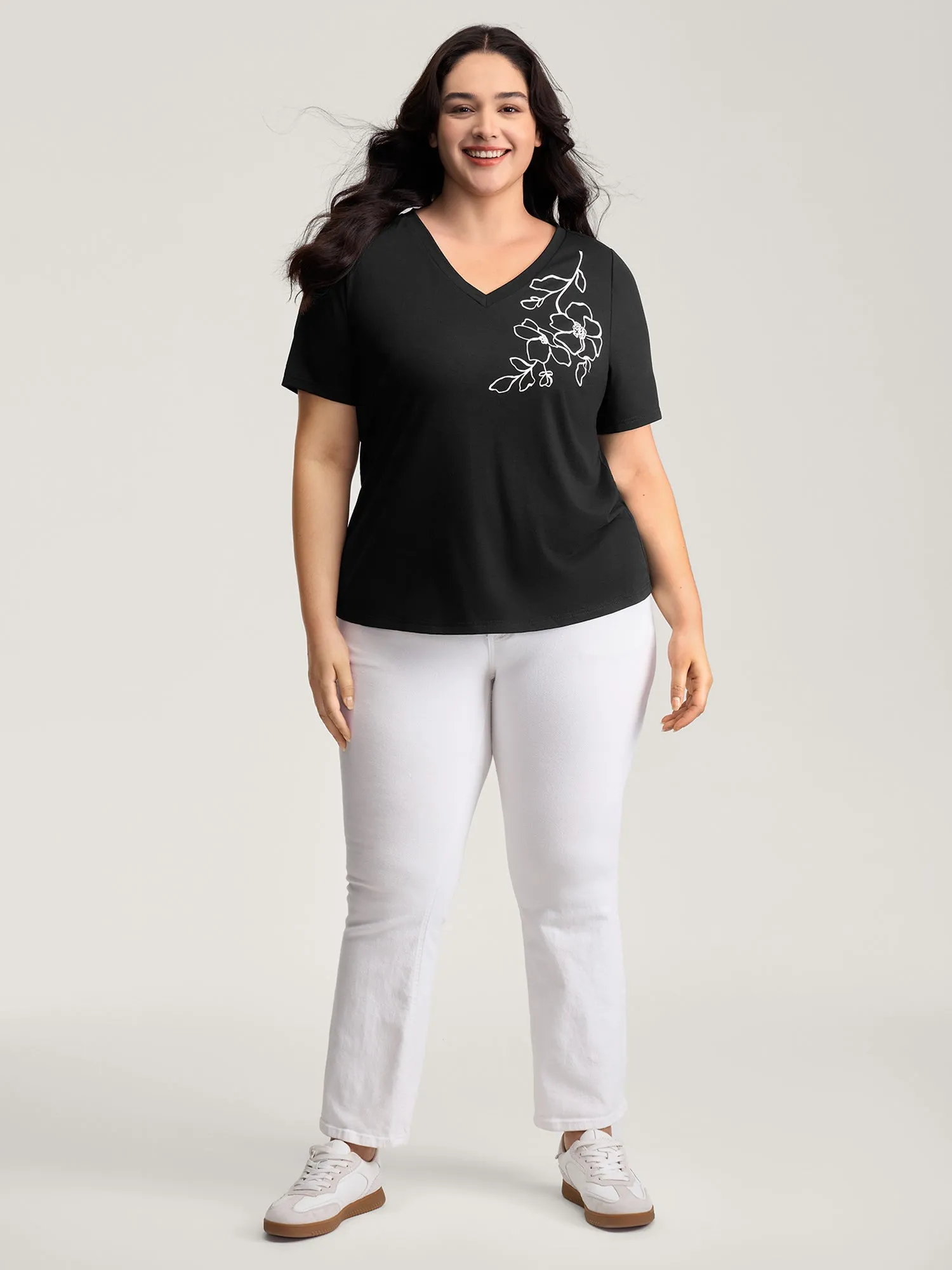 Floral Print V-Neck Half Sleeve T-Shirt sold by Bloomchic product image thumbnail 3