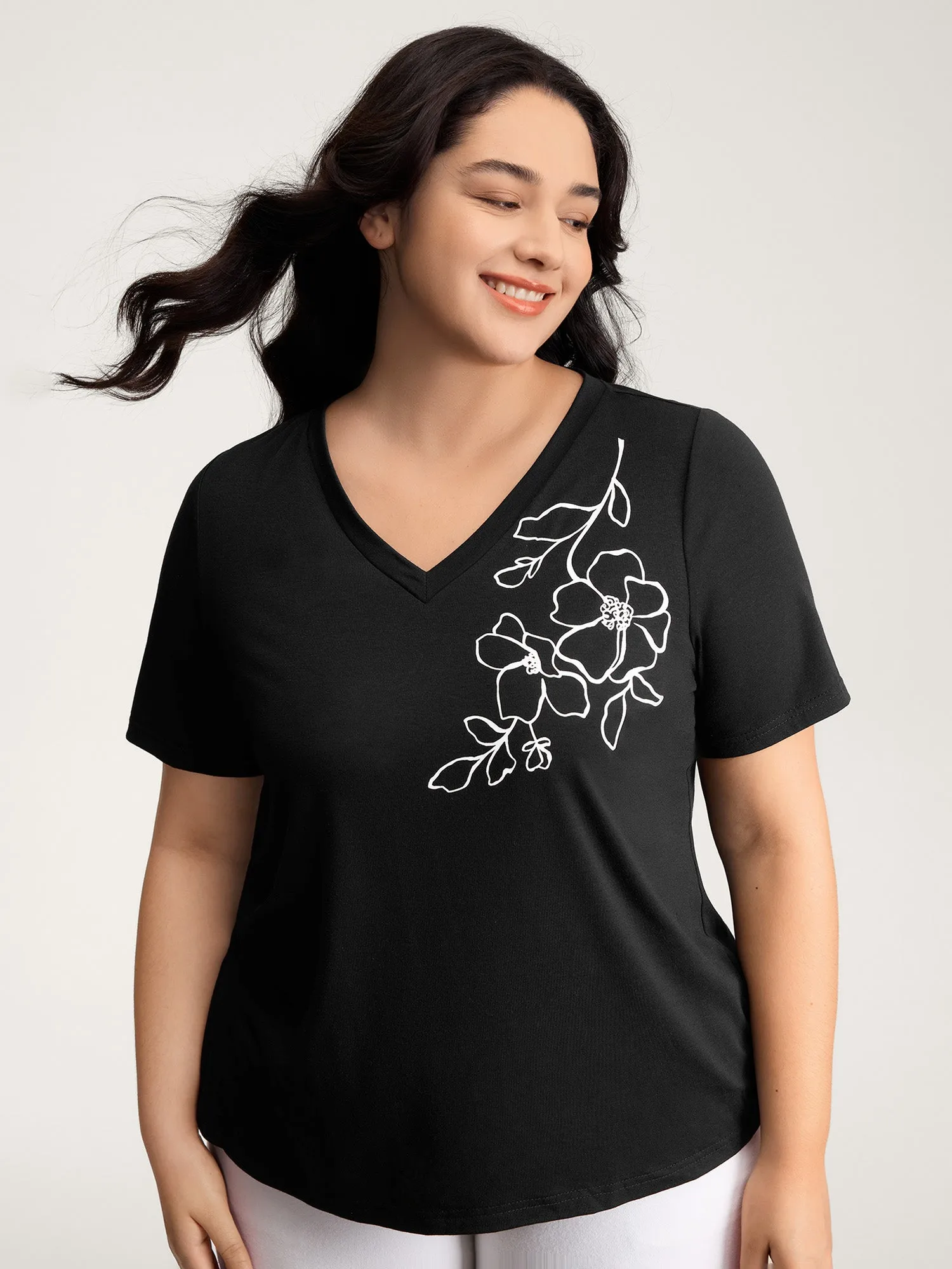 Floral Print V-Neck Half Sleeve T-Shirt sold by Bloomchic