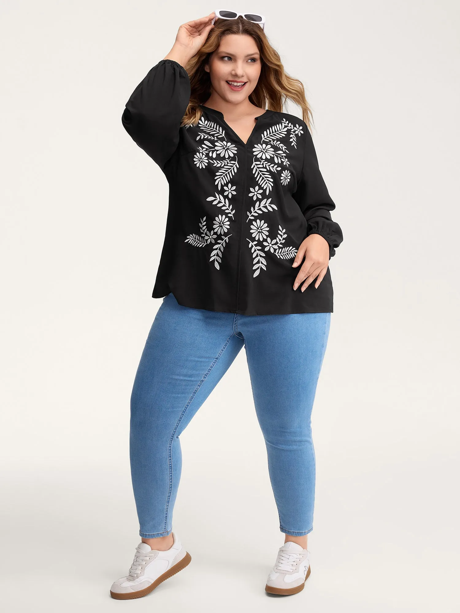 Floral Color Contrast Embroidery Blouse sold by Bloomchic product image thumbnail 3