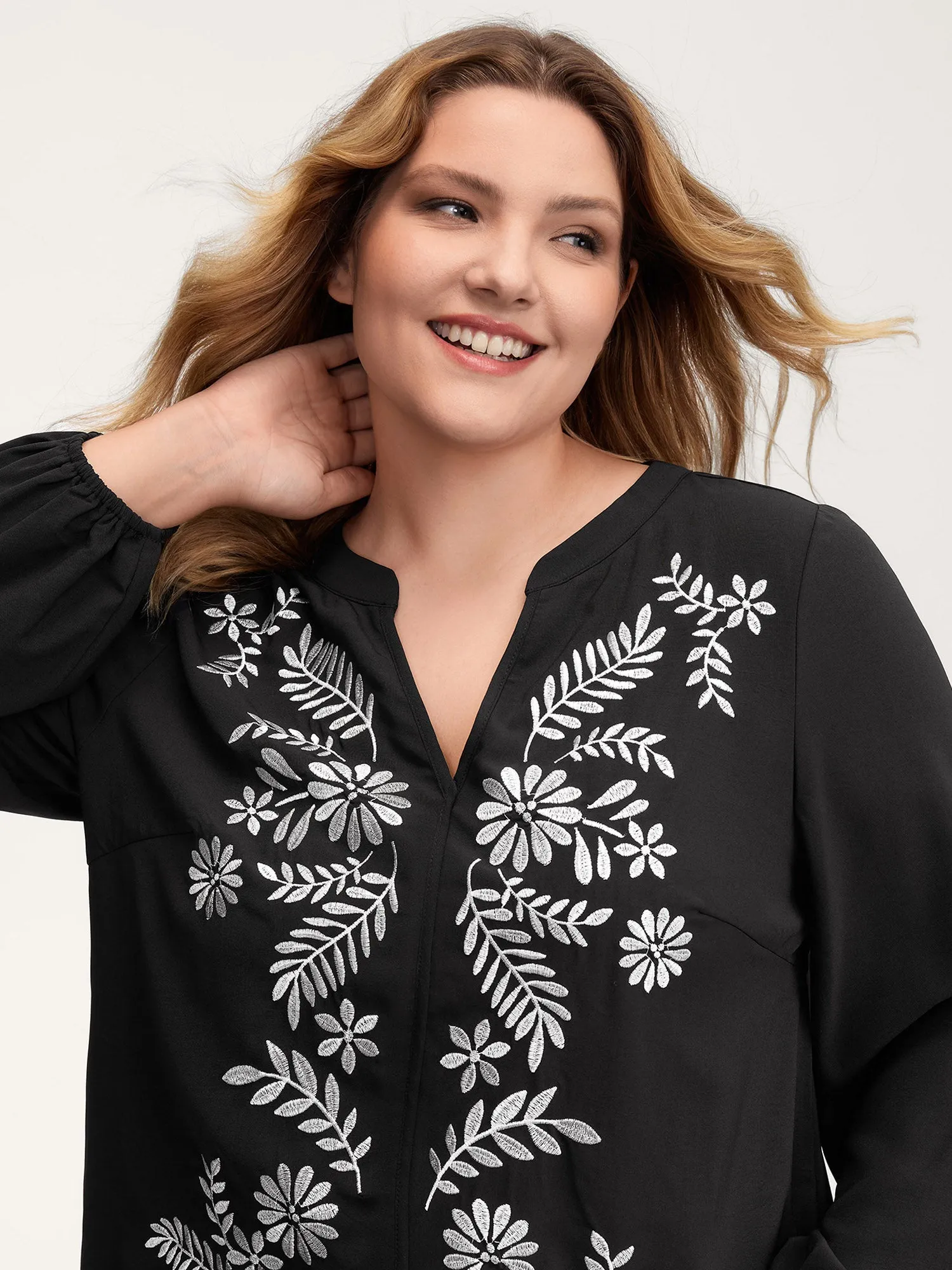 Floral Color Contrast Embroidery Blouse sold by Bloomchic product image thumbnail 2