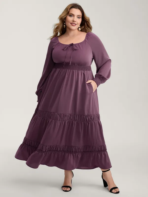 Lotus Leaf Shirred Waist Pockets Maxi Dress sold by Bloomchic
