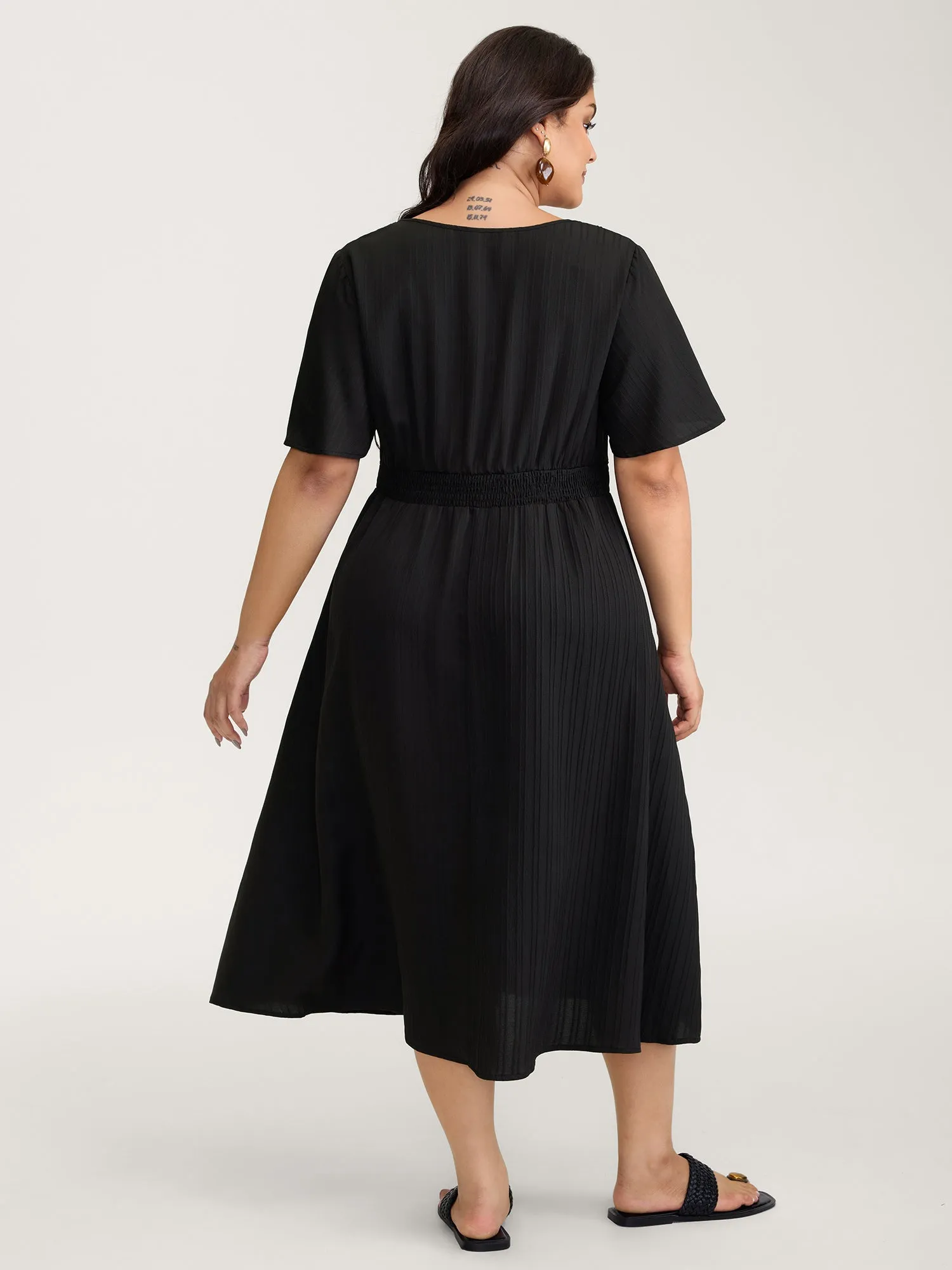 Floral Embroidered Waist Lace Trim Midi Dress sold by Bloomchic product image thumbnail 4