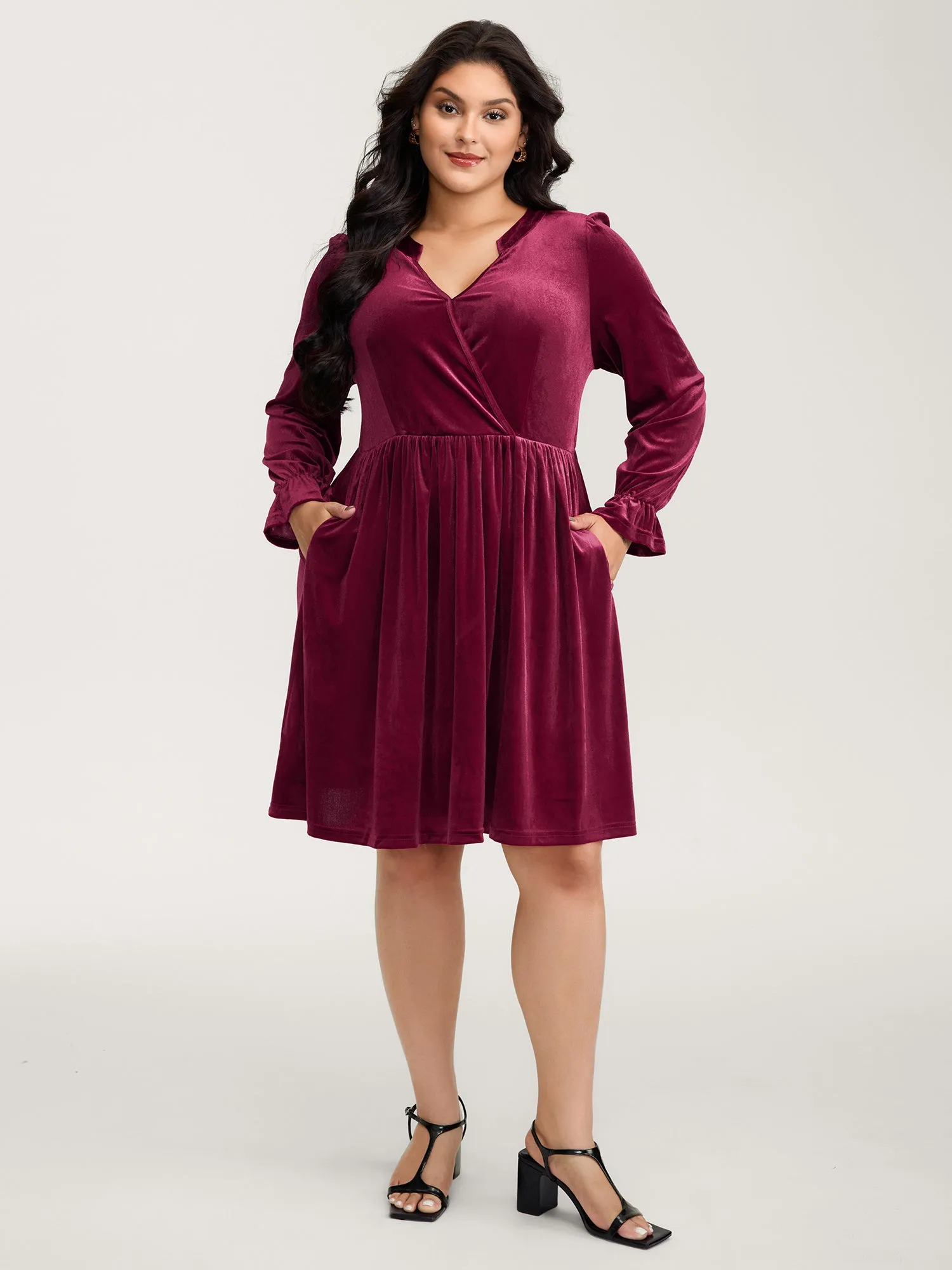 Velvet Pockets Wrap Neck Midi Dress sold by Bloomchic product image thumbnail 3