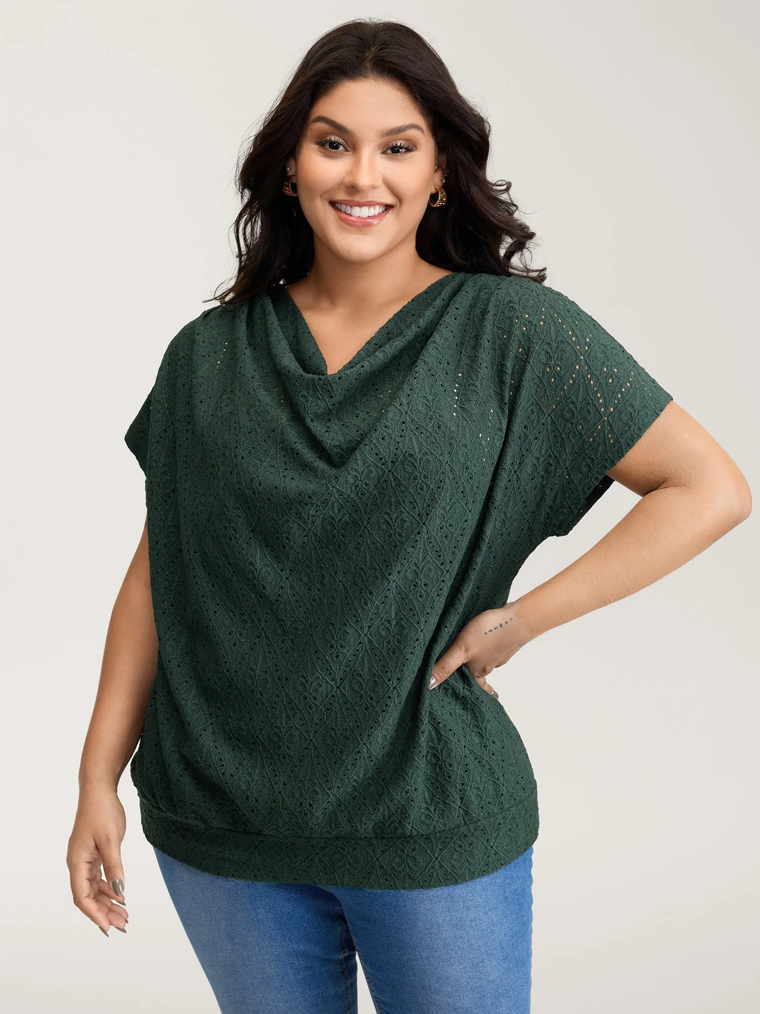 Draped Neckline Textured Button Back Blouse sold by Bloomchic product image thumbnail 2